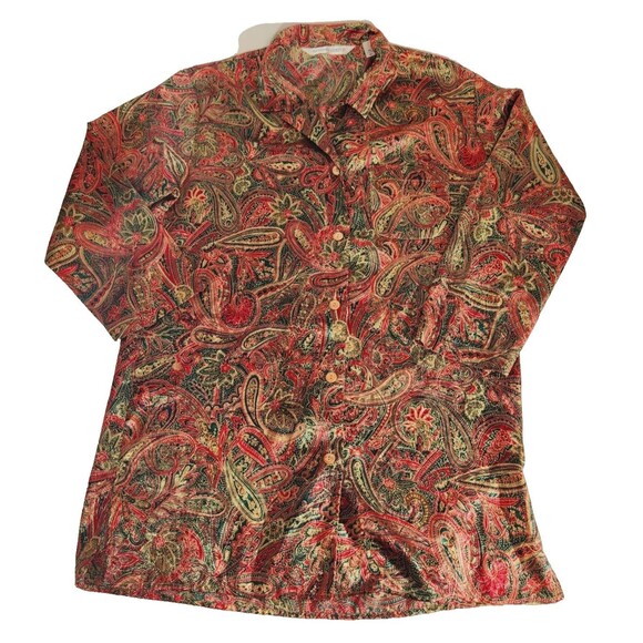 Victorias Secret Night Shirt Womens Sz S Button Up Satin Paisley Red Green Vtg - Picture 1 of 11